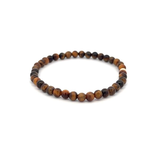Gemstones Tiger's Eye Mini 4mm Stretchable Bracelet 14k Gold Bead Charm Corrugat - Picture 4 of 5